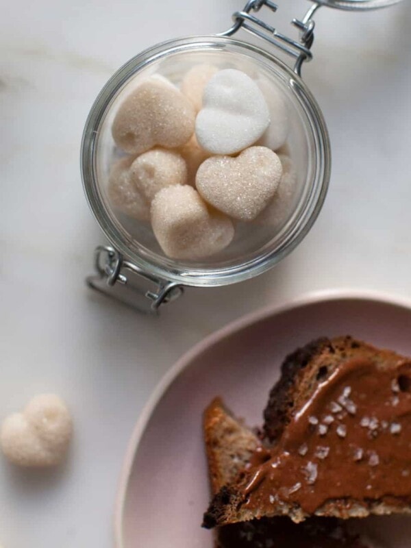 Sugar cubes in jar.