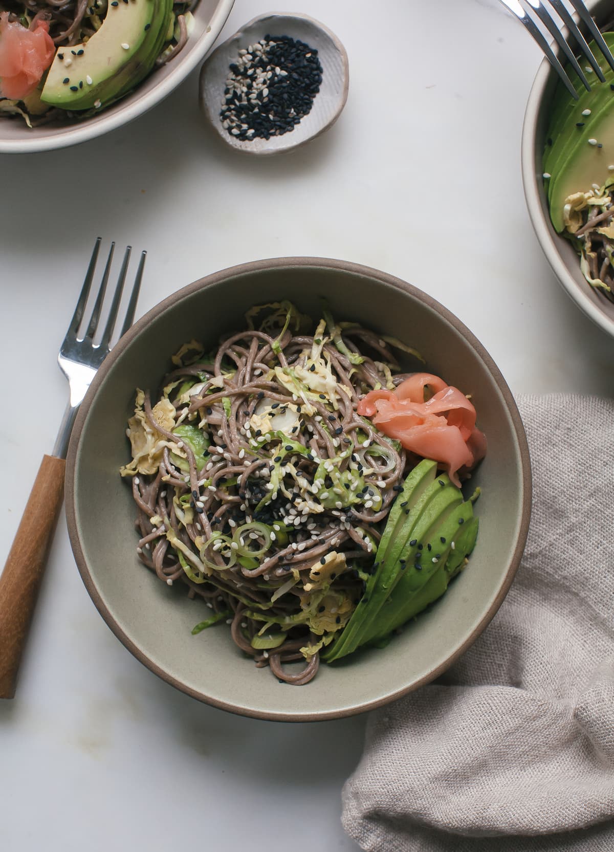 Soba Brussels Sprout Salad with Miso-Tahini Dressing