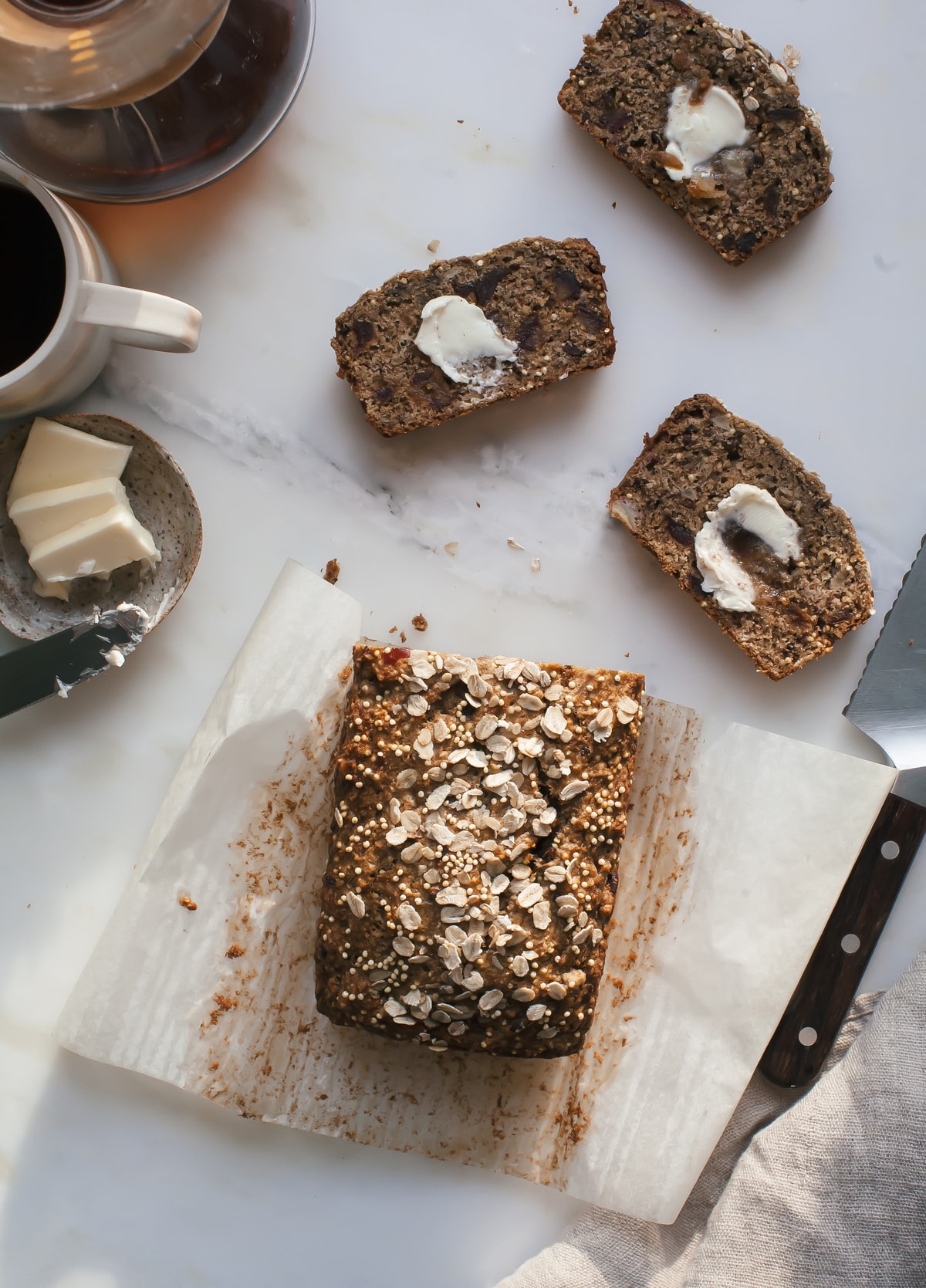 Spelt Oat Date Loaf w/ Cocoa Nibs & Millet Seeds