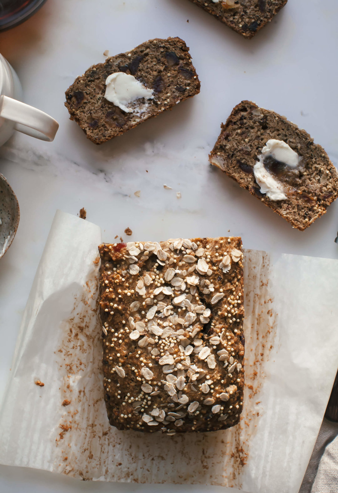 Spelt Oat Date Banana Bread with Cocoa Nibs and Millet Seeds A Cozy Kitchen