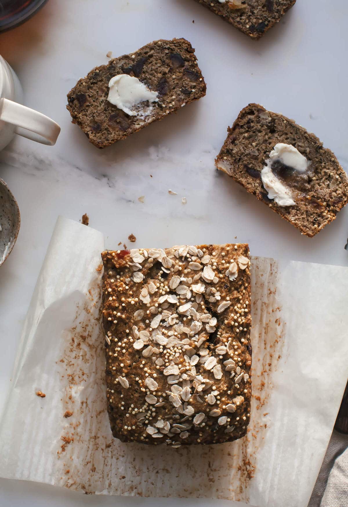 Spelt Oat Date Loaf w/ Cocoa Nibs & Millet Seeds