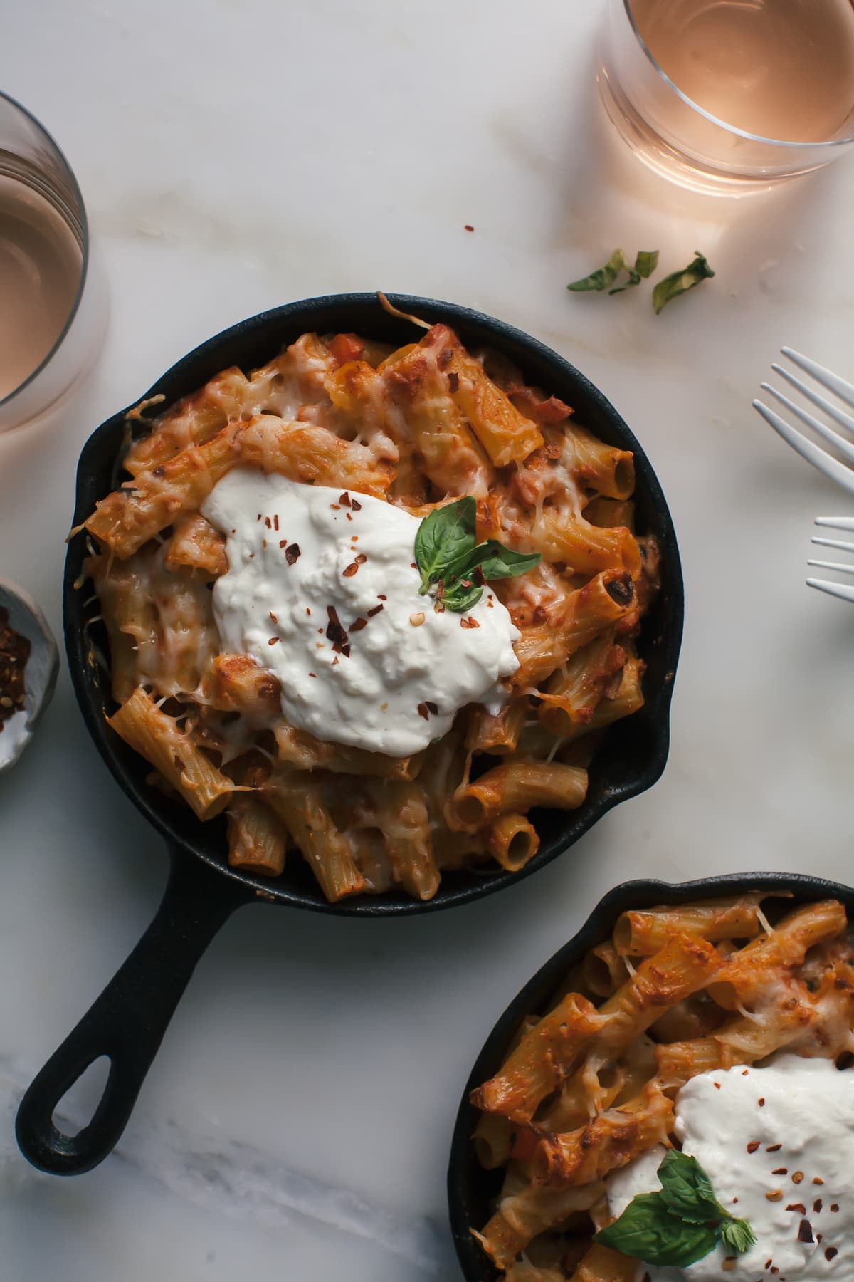 veggie baked ziti (for two) with burrata