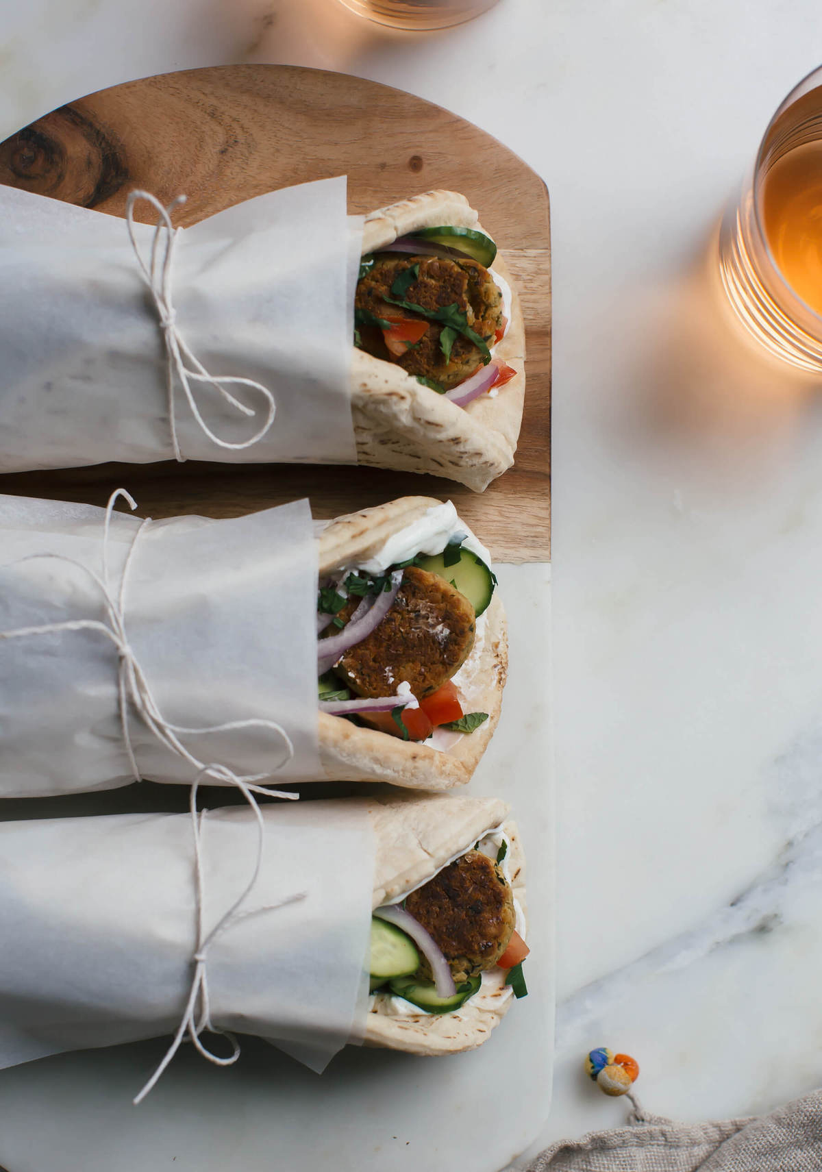 Baked Falafel Wraps with Garlic-y Labneh and Lots of Herbs