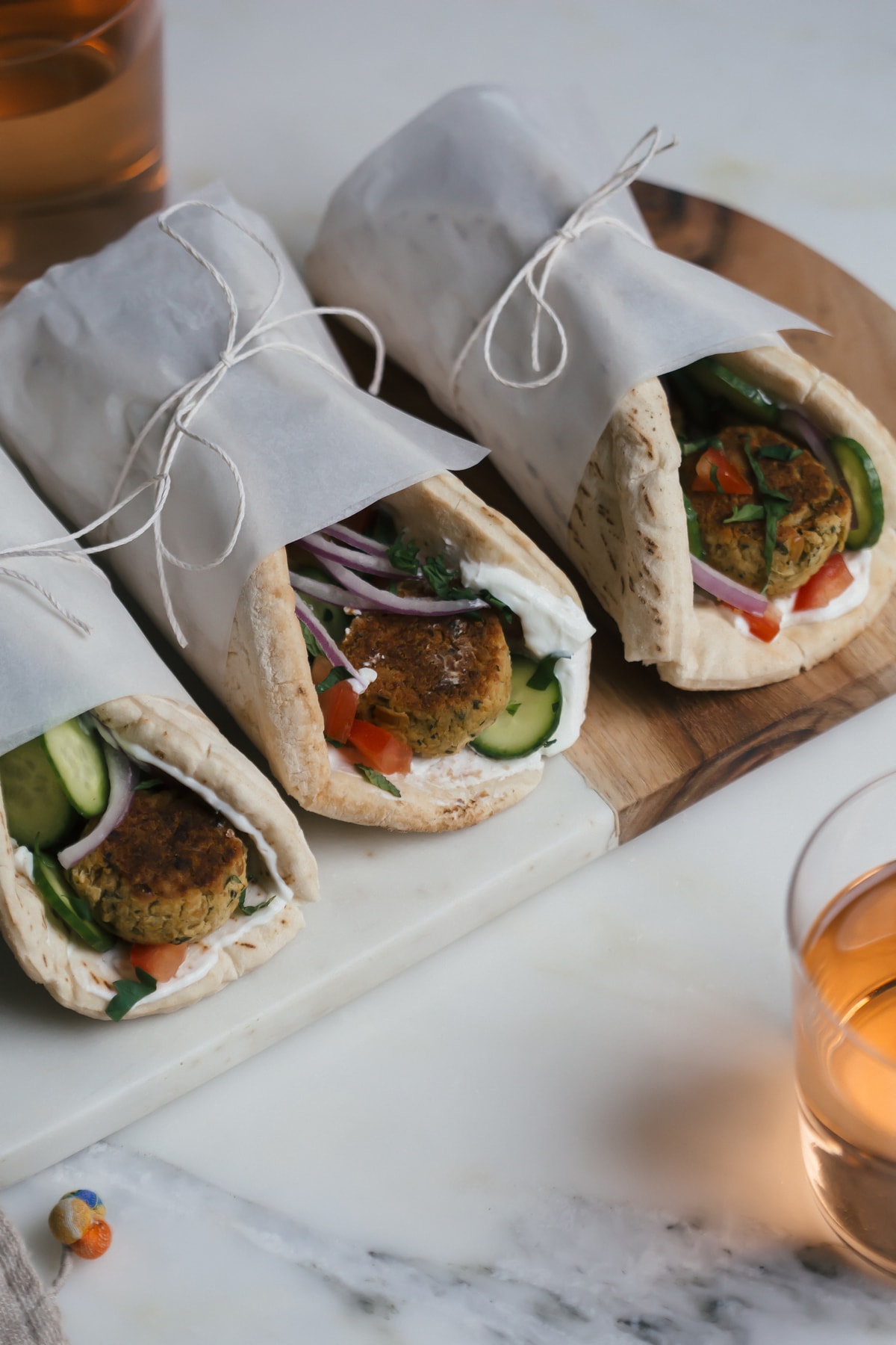 Baked Falafel Wraps with Garlic-y Labneh and Lots of Herbs