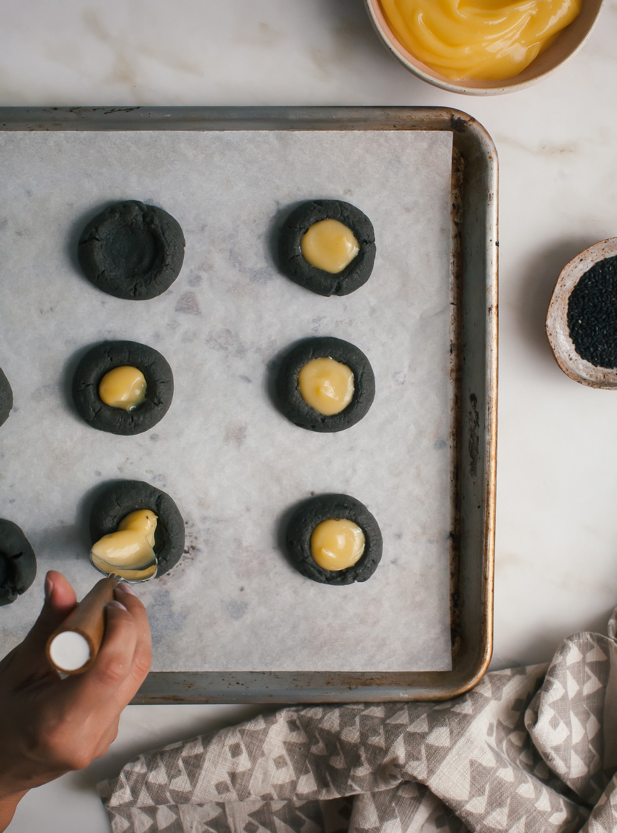 Black Sesame Thumbprint Cookies with Meyer Lemon Curd