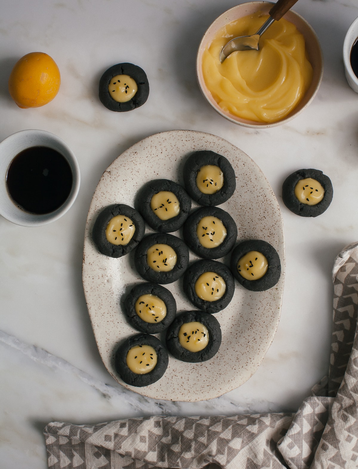 Black Sesame Thumbprint Cookies with Meyer Lemon Curd