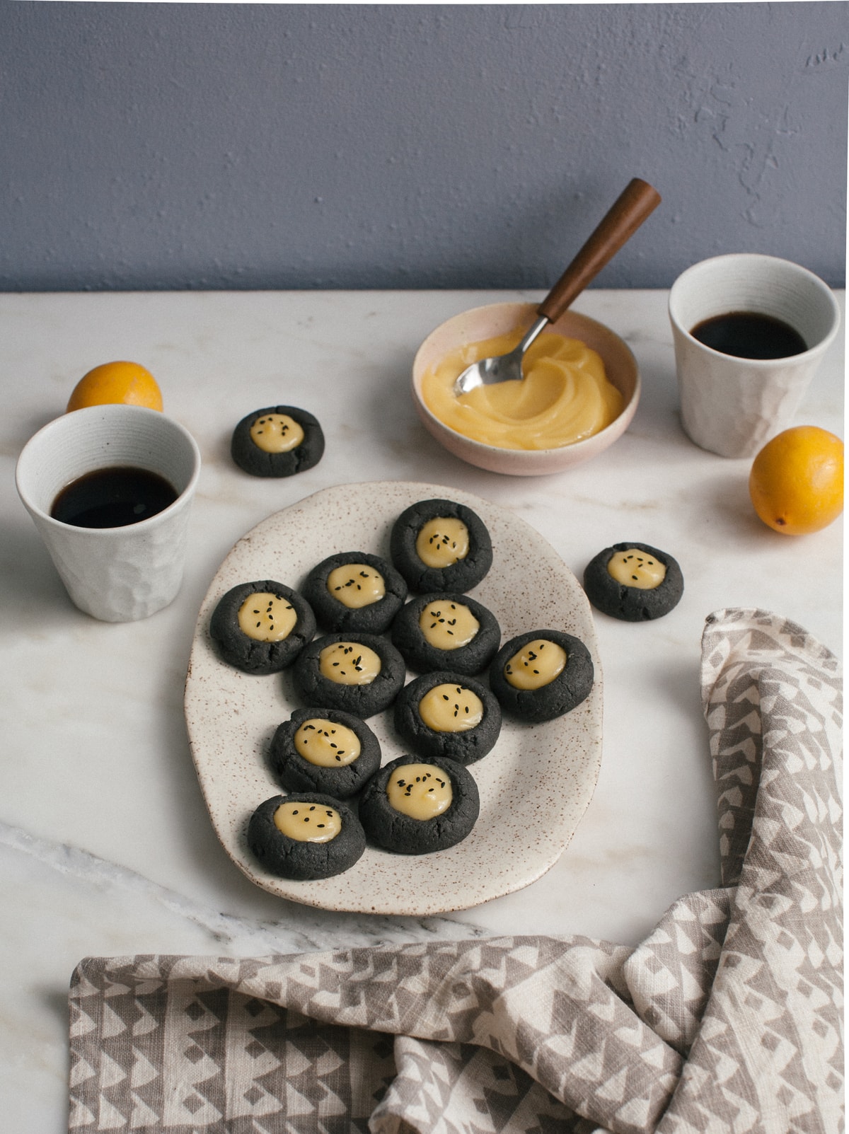 Black Sesame Thumbprint Cookies with Meyer Lemon Curd