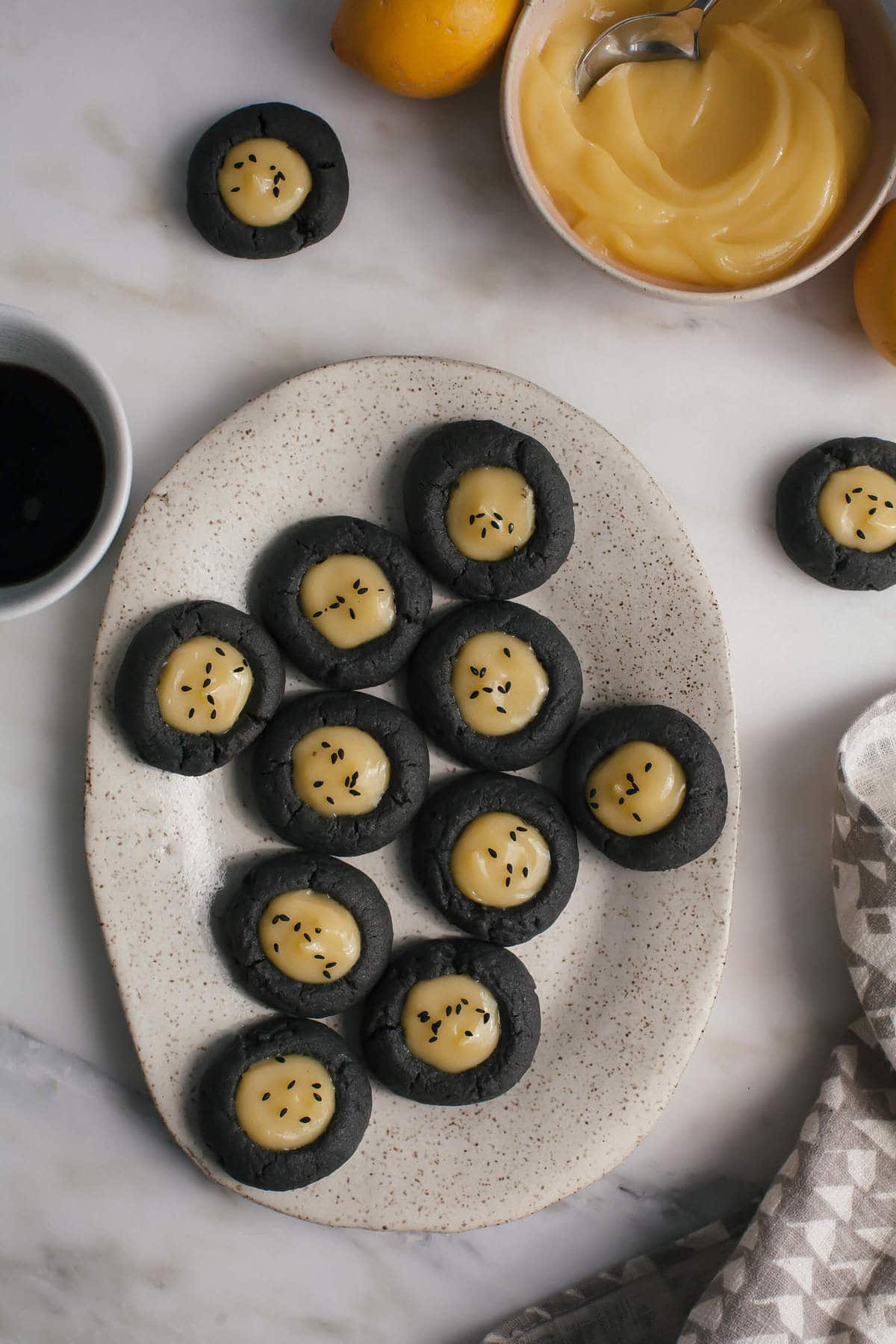 Black Sesame Thumbprint Cookies with Meyer Lemon Curd