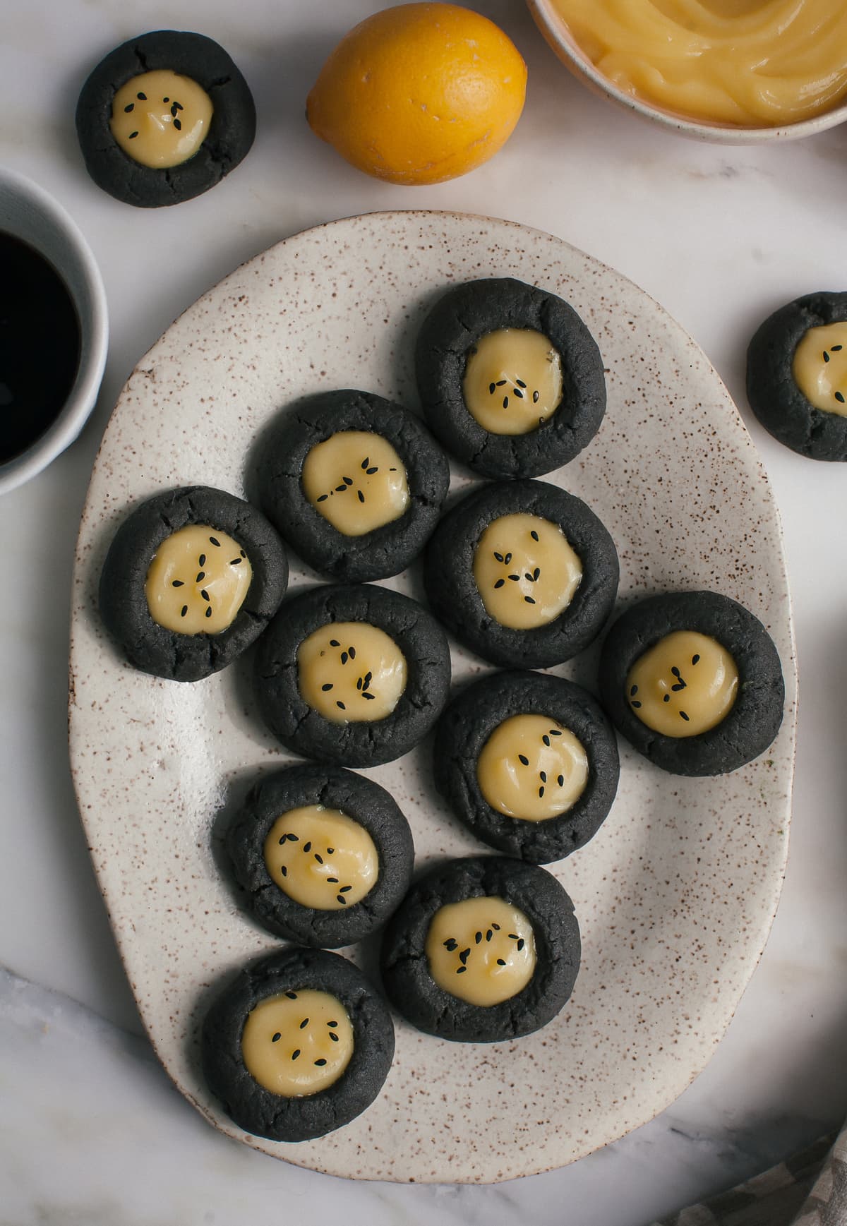 Black Sesame Thumbprint Cookies with Meyer Lemon Curd