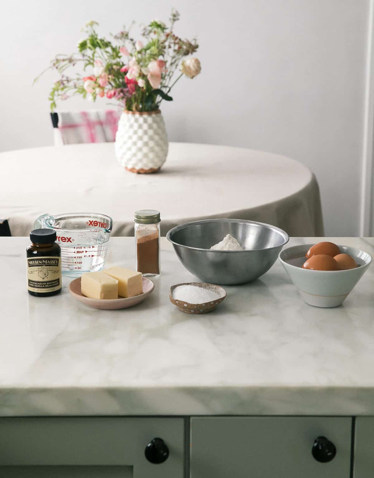 ingredients for churros on counter. 