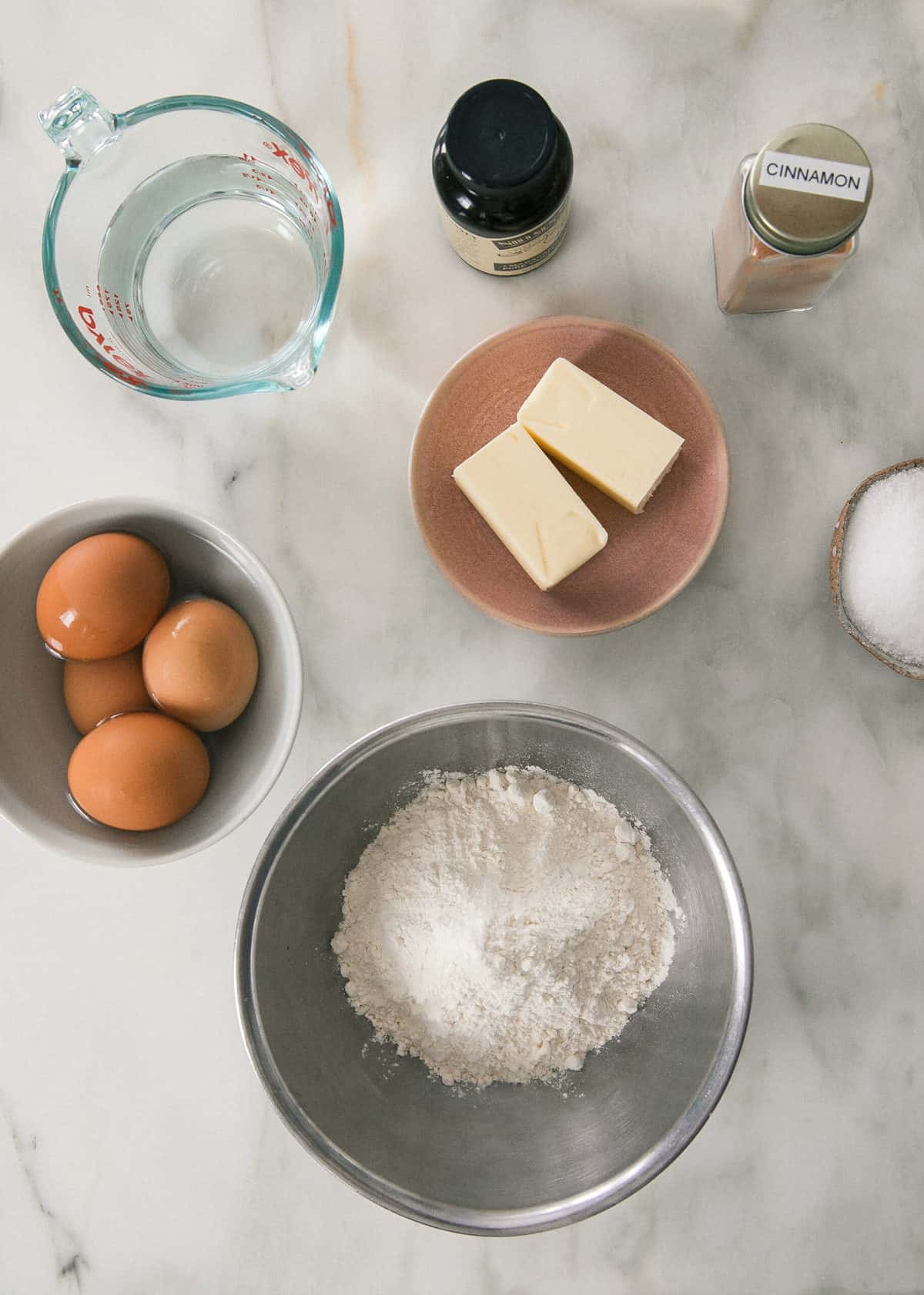 ingredients for churros on counter. 