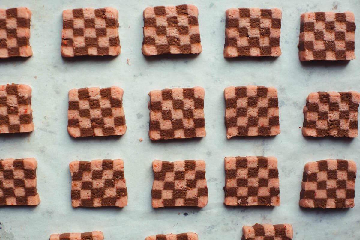 Strawberry Chocolate Checkered Cookies