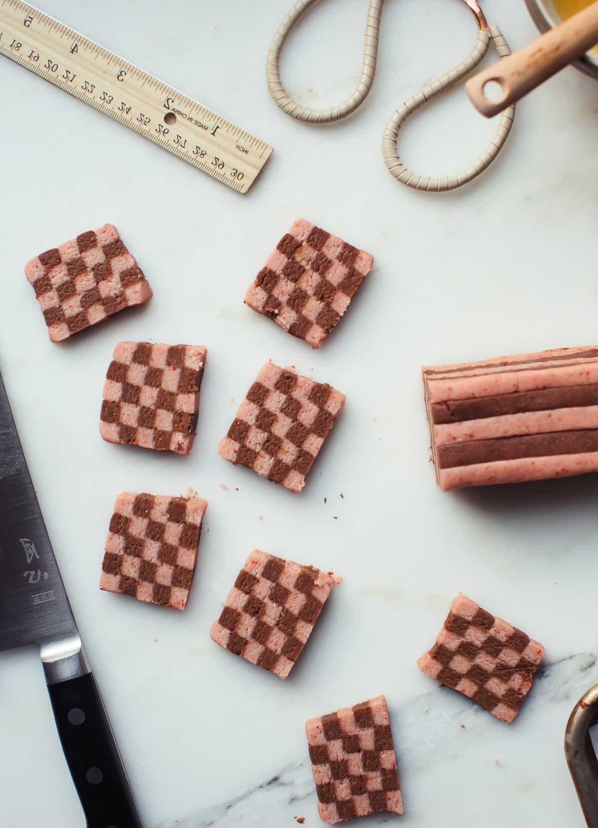 Strawberry Chocolate Checkered Cookies