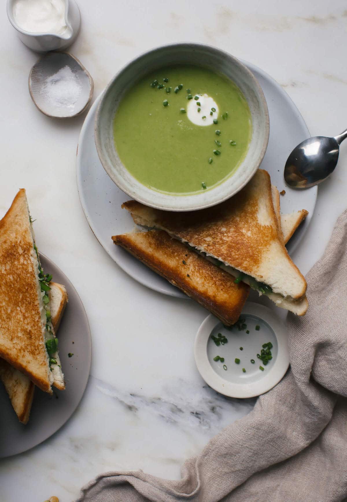 Asparagus Soup with Veggie Grilled Cheese