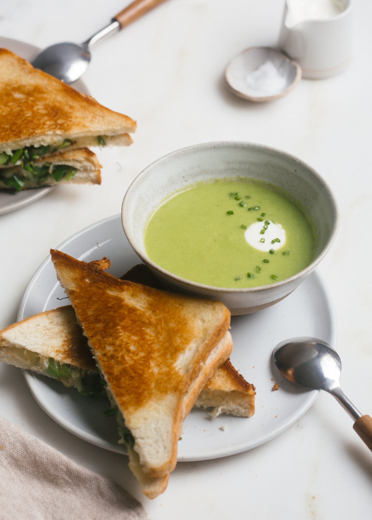 Asparagus Soup with Veggie Grilled Cheese