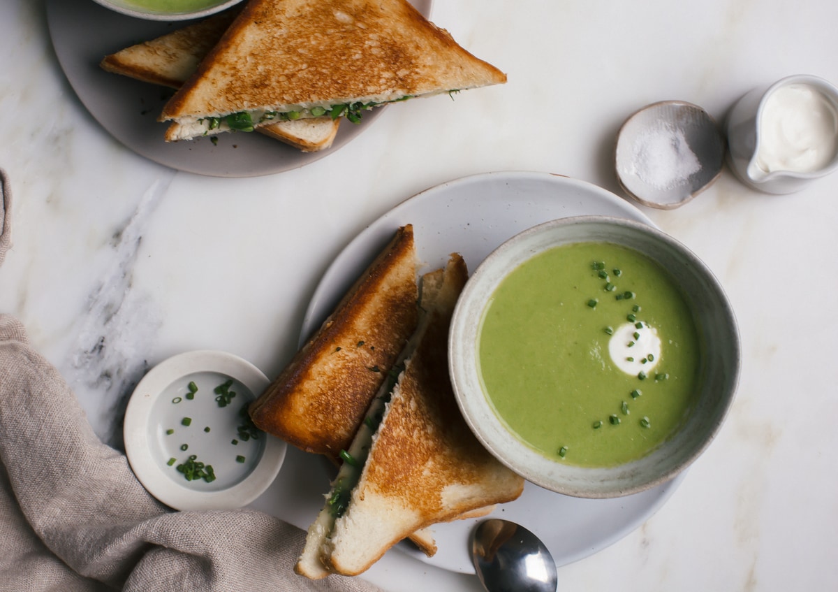 Asparagus Soup with Veggie Grilled Cheese