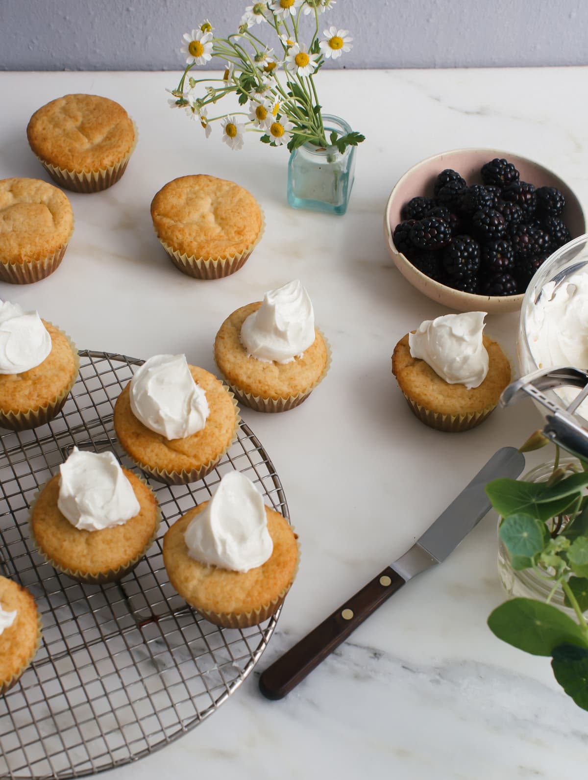 Honey Cupcakes with Chamomile Frosting