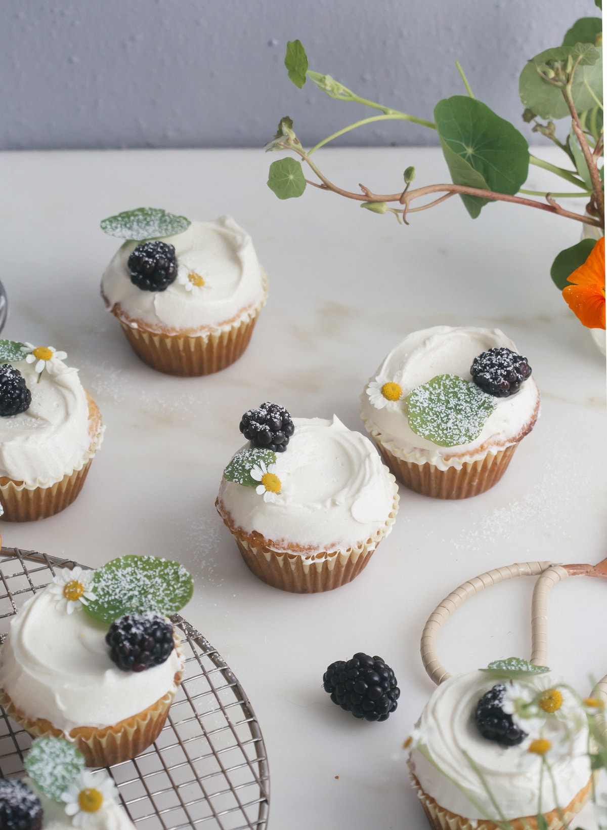 Honey Cupcakes with Chamomile Frosting.