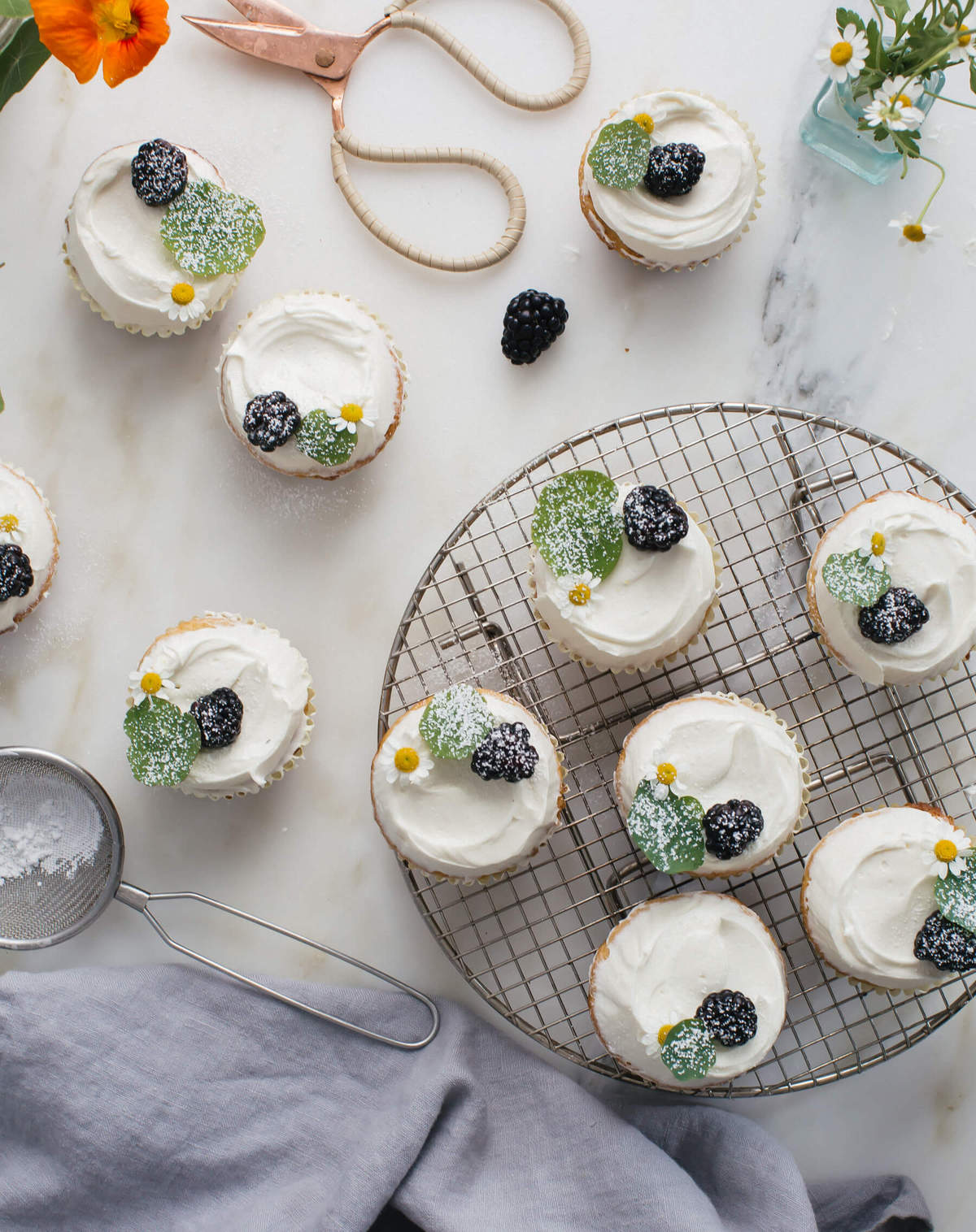 Honey Cupcakes with Chamomile Frosting