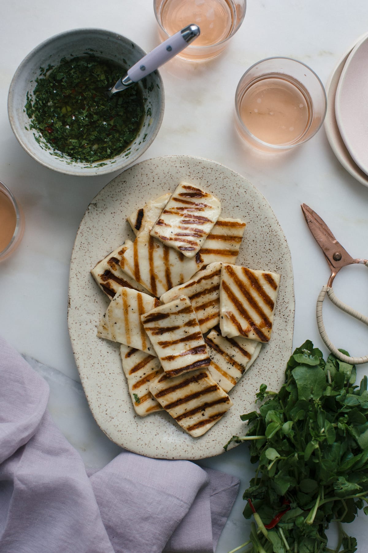 Grilled Halloumi with Watercress Chimichurri