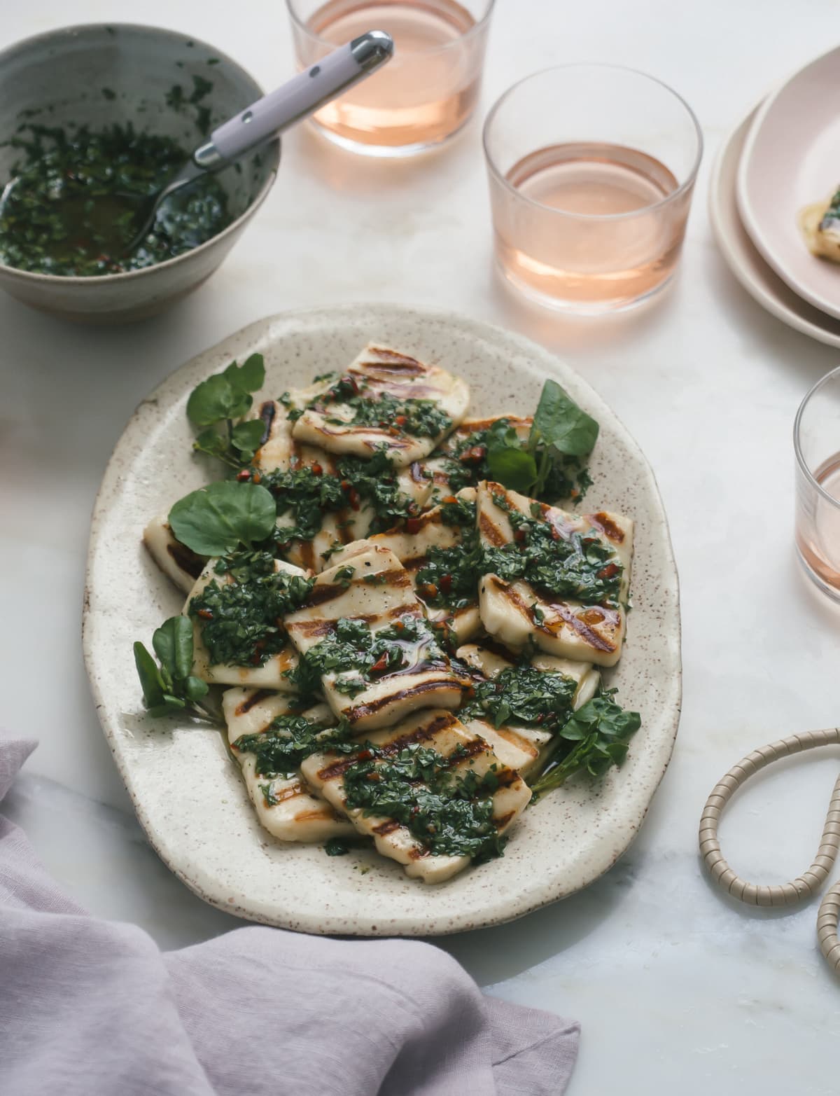 Grilled Halloumi with Watercress Chimichurri