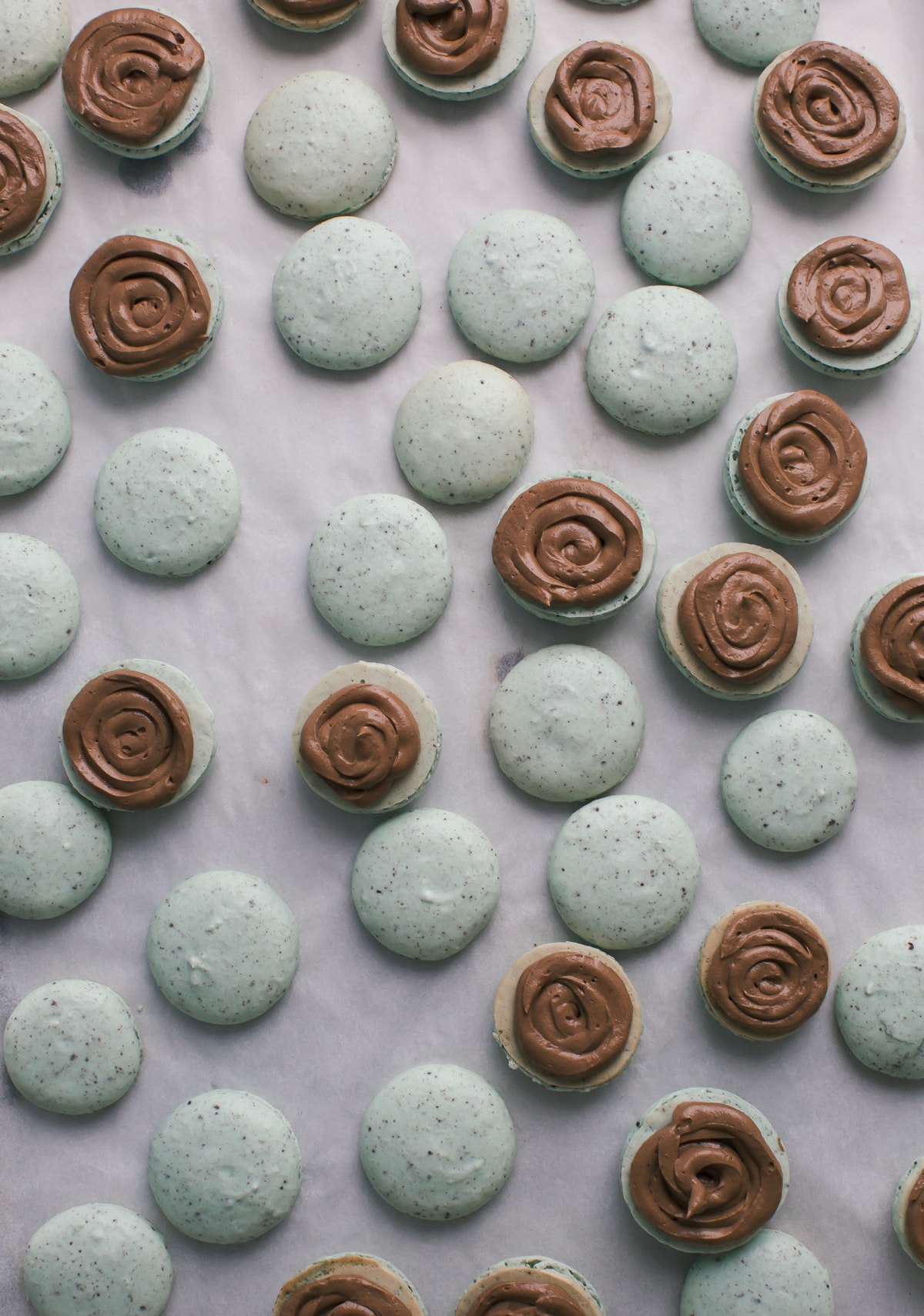 Mint Chocolate Chip Macarons