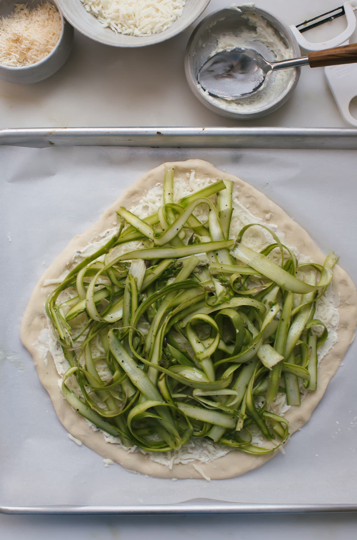 Three-Cheese Shaved Asparagus Pizza