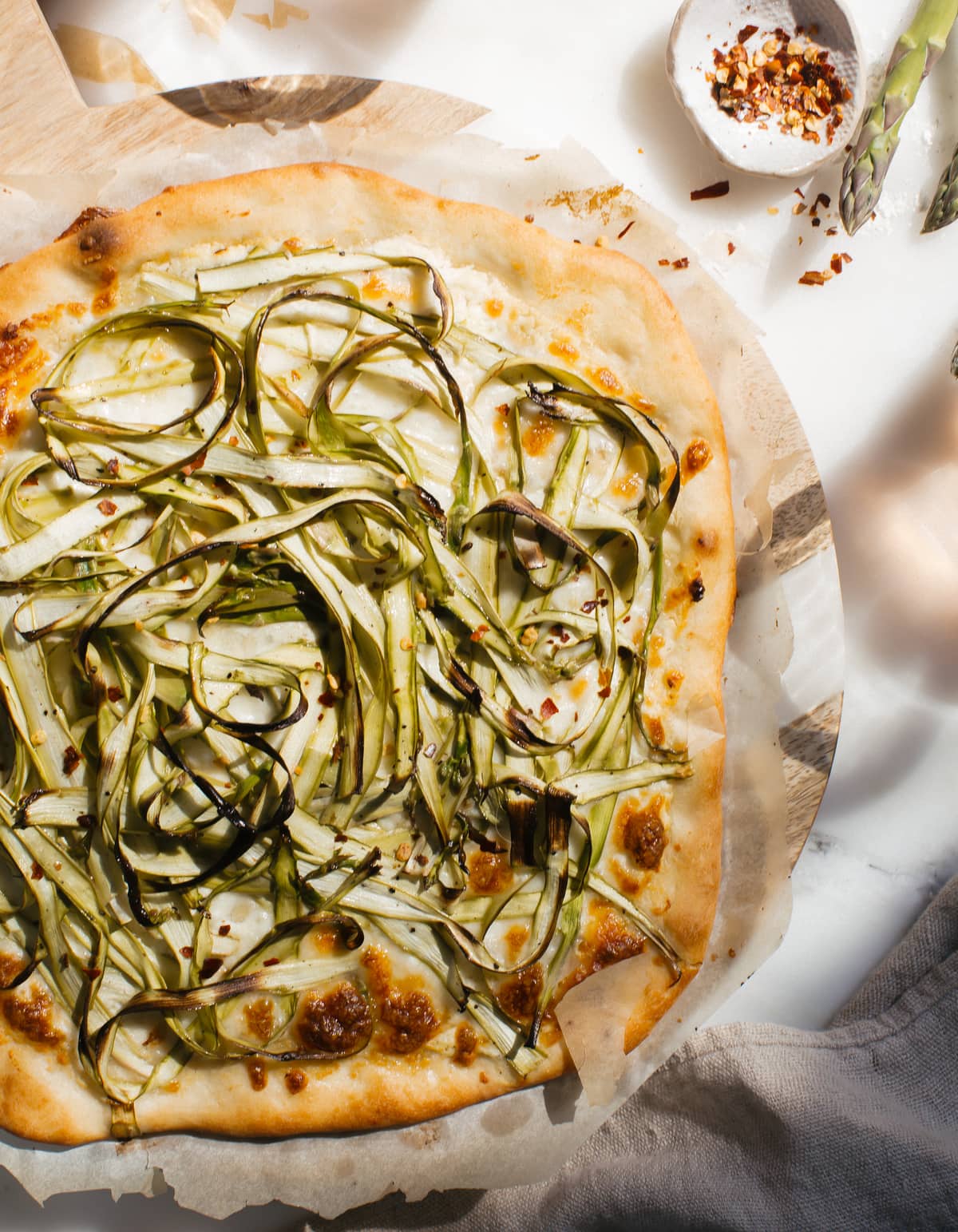 Three-Cheese Shaved Asparagus Pizza