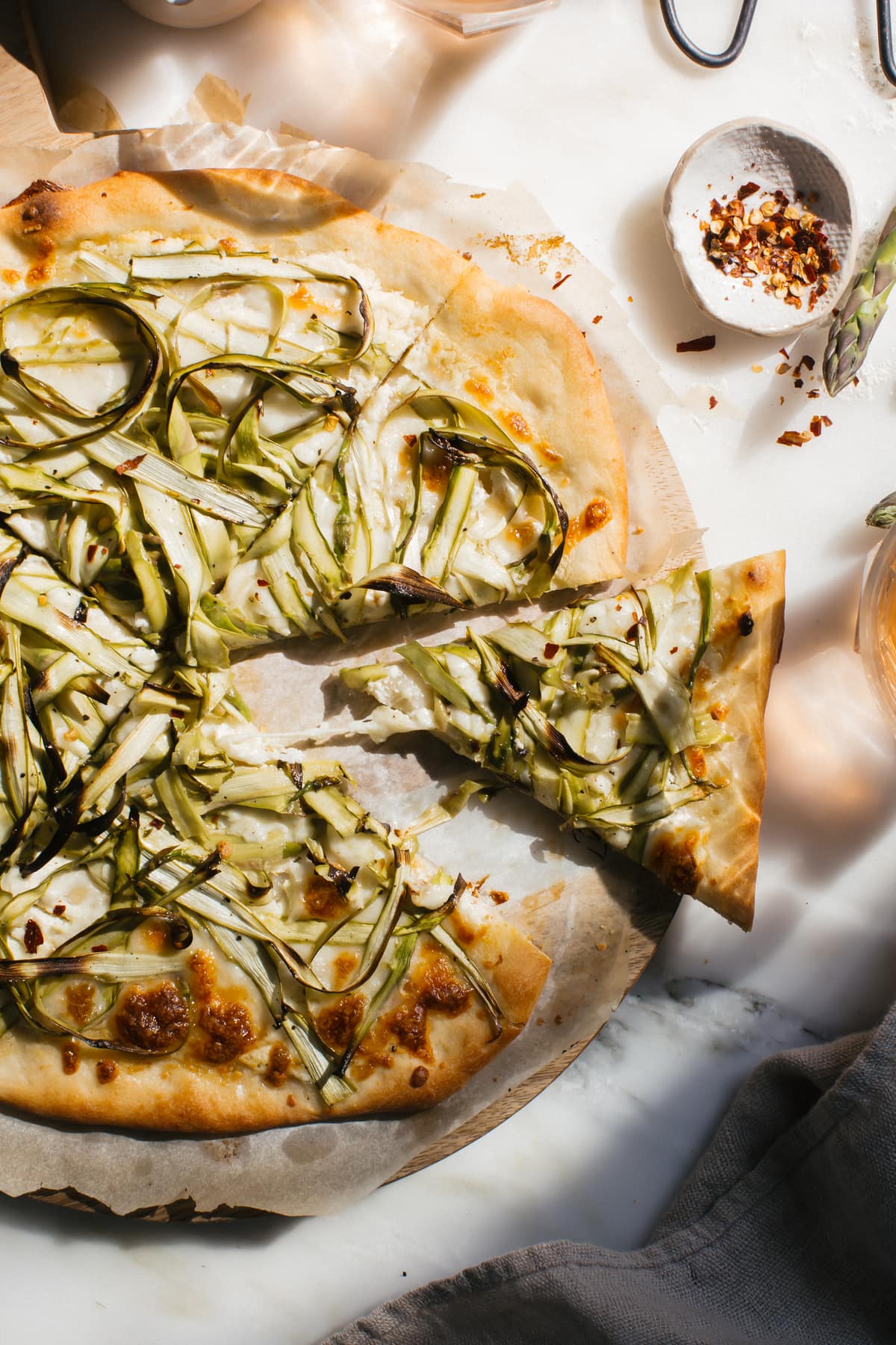 Three-Cheese Shaved Asparagus Pizza