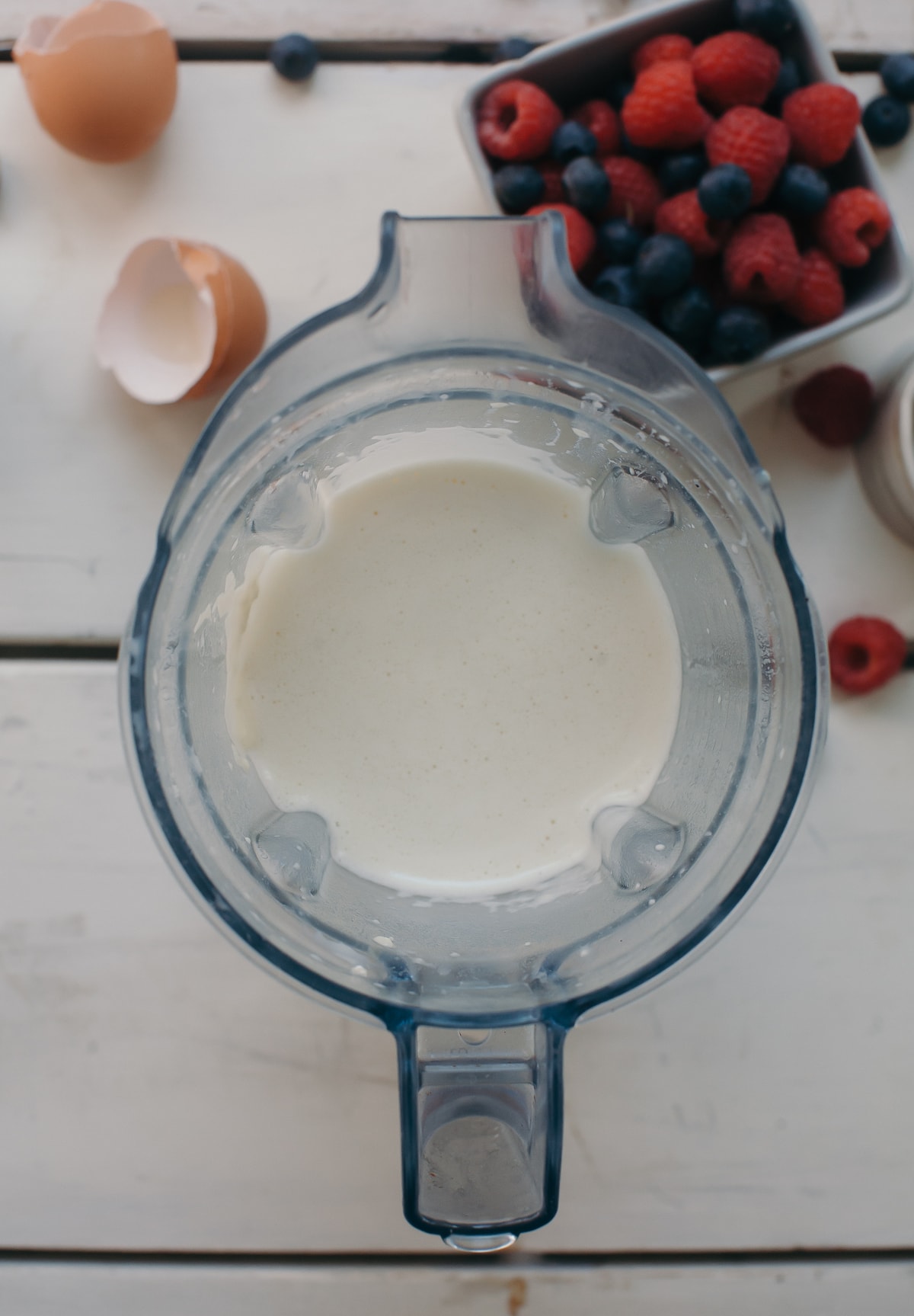 Pancake batter in a blender.