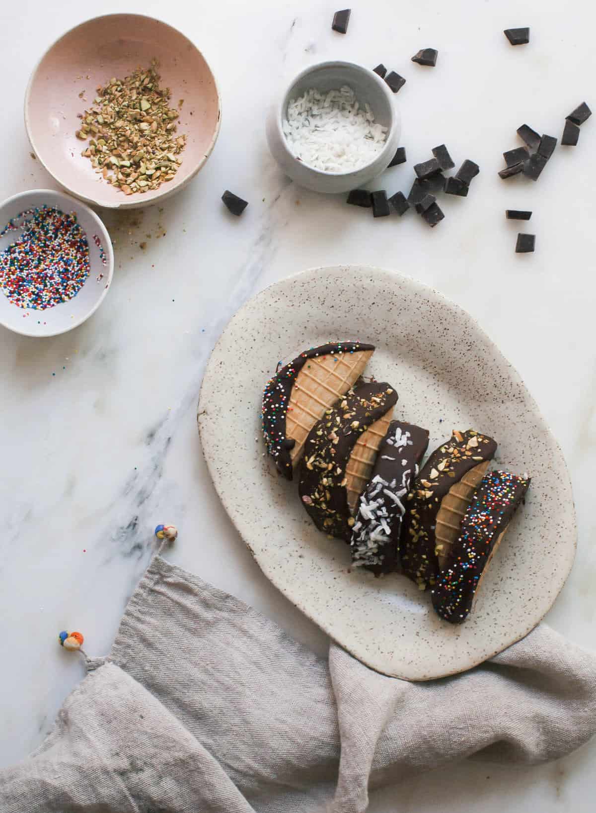 Homemade Choco Tacos on a plate. 