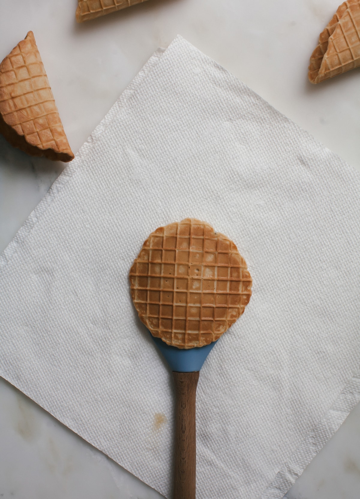 Waffle cone about to be shaped. 