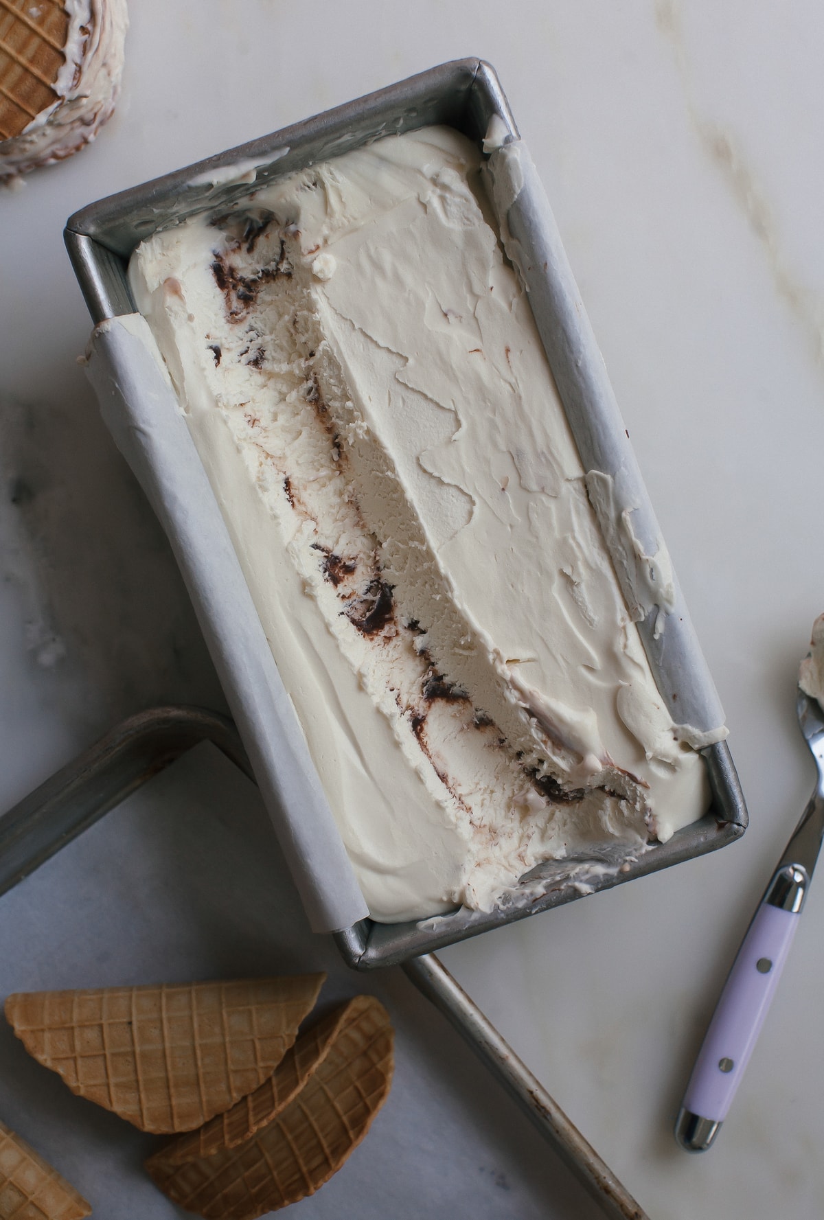 Fudge swirled ice cream. 