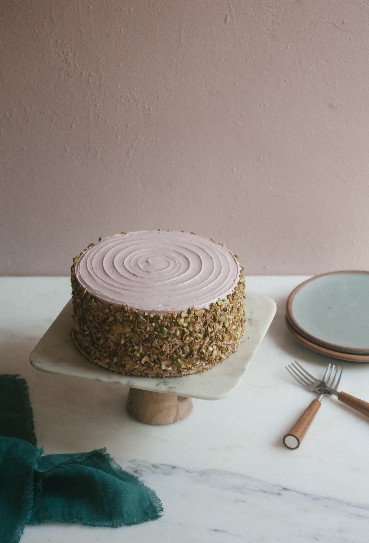 Italian Pistachio Cake with Roasted Plum Frosting