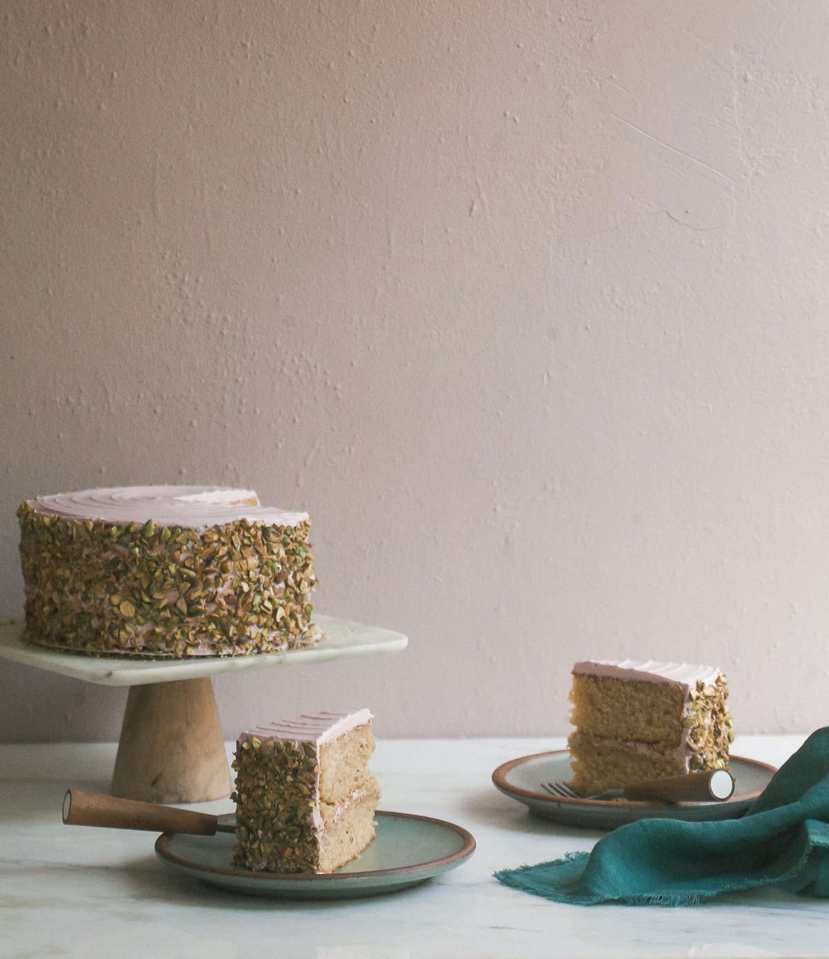 Italian Pistachio Cake with Roasted Plum Frosting