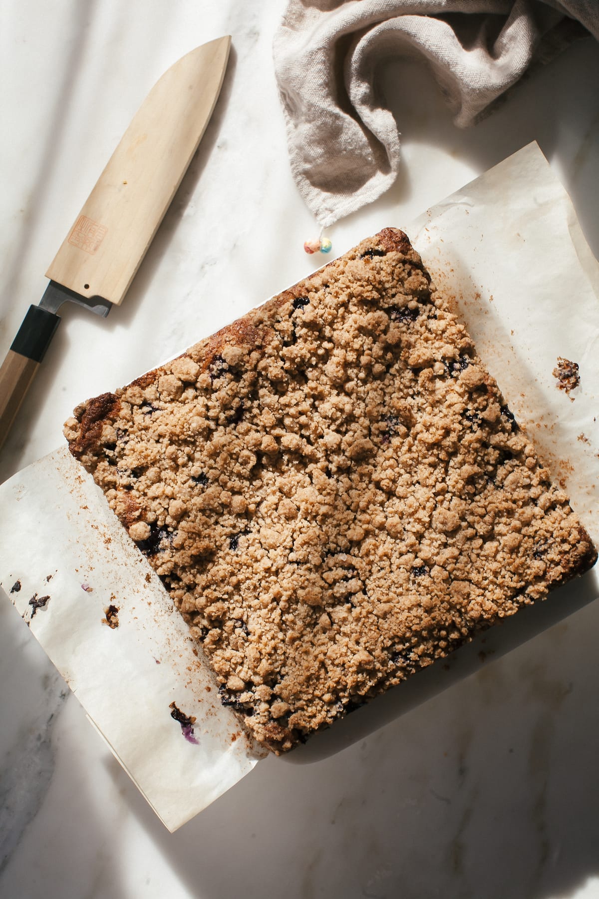 Overhead image of baked coffee cake. 