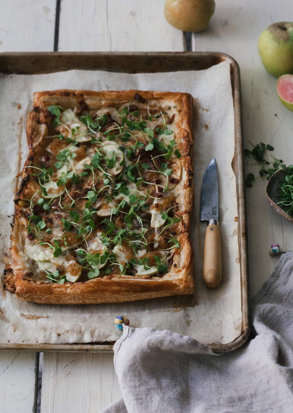 Fancy Apple Gruyere Tart with Caramelized Onions and Pancetta