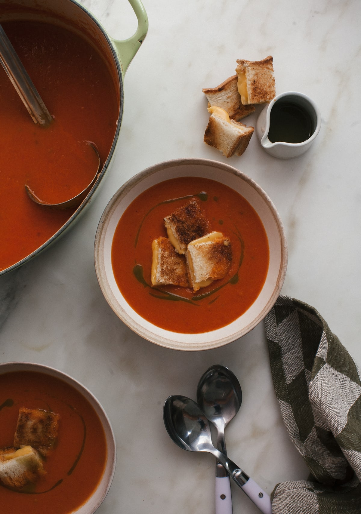 Roasted Tomato Soup with Grilled Cheese Croutons