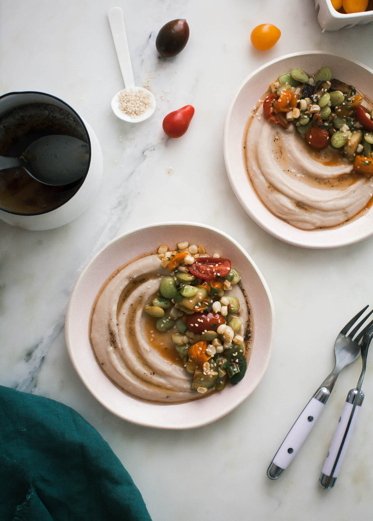 Late-Summer Succotash with White Bean Puree and Brown Butter