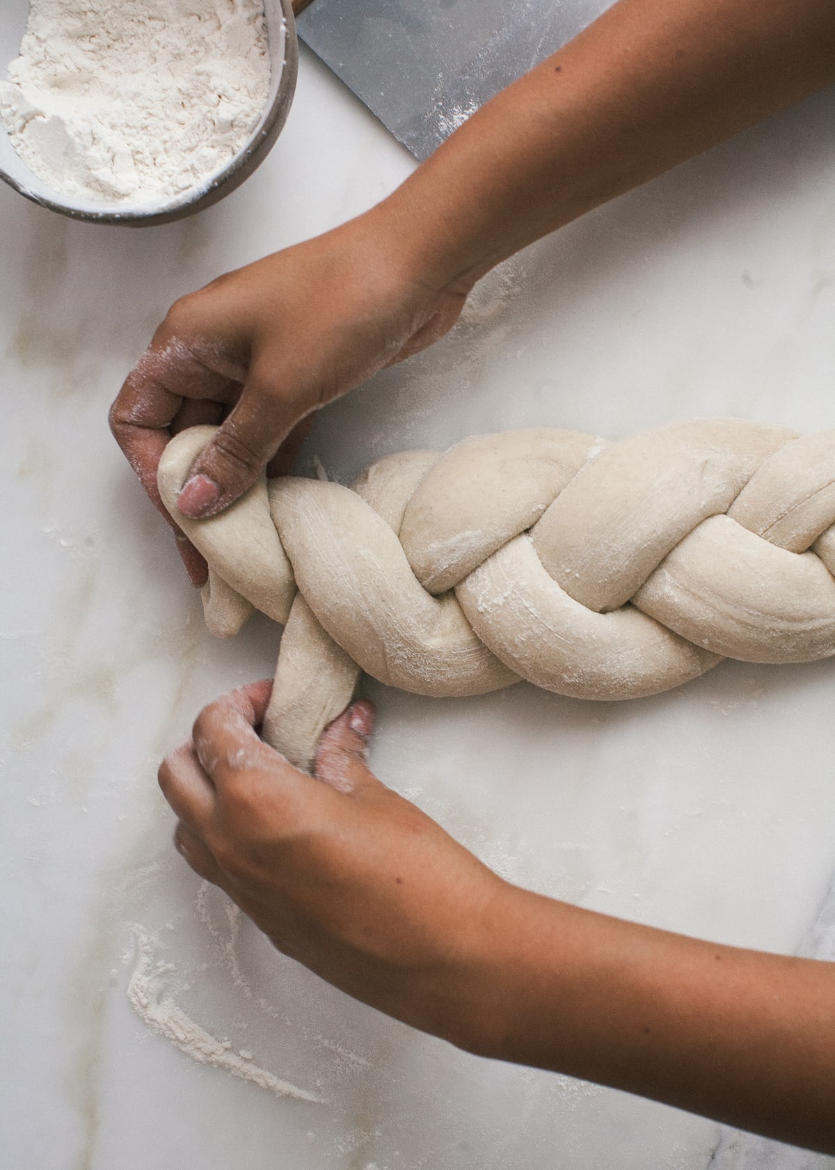 Folding the braid. 