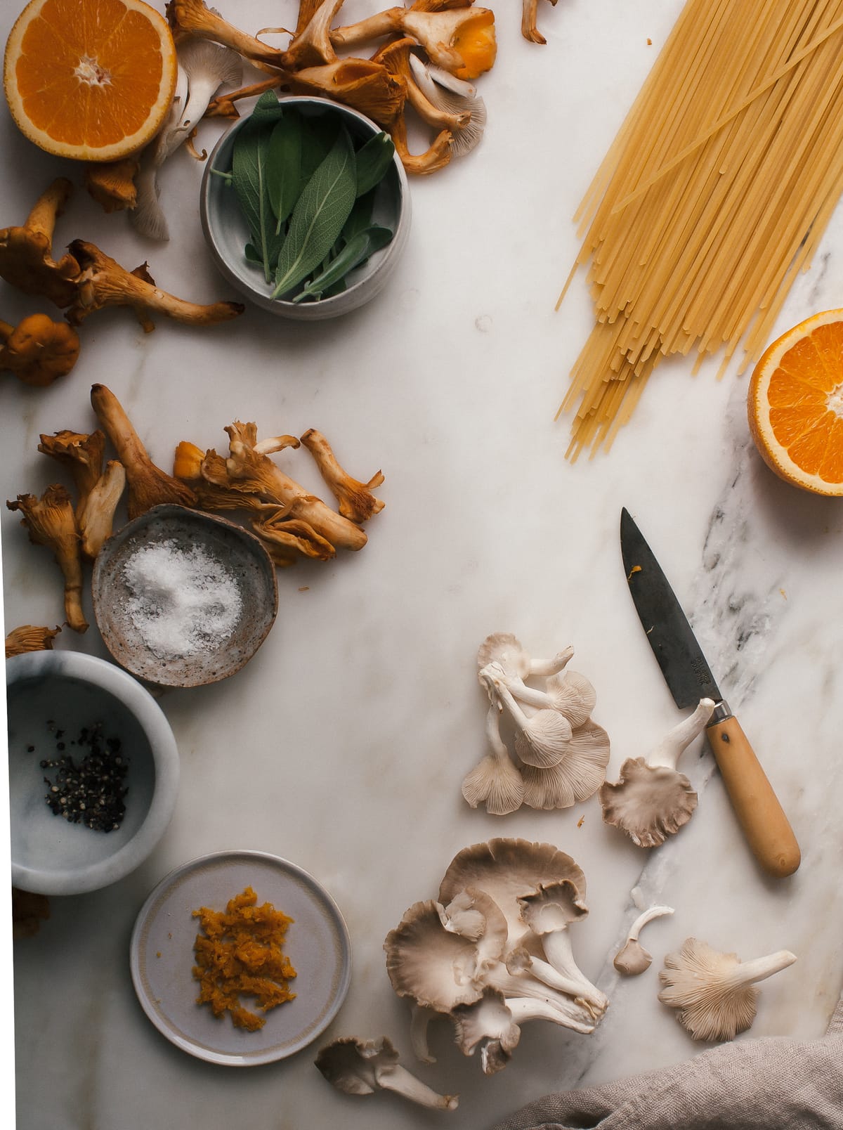 Wild Mushroom Spaghetti with Orange Brown Butter + Crispy Sage