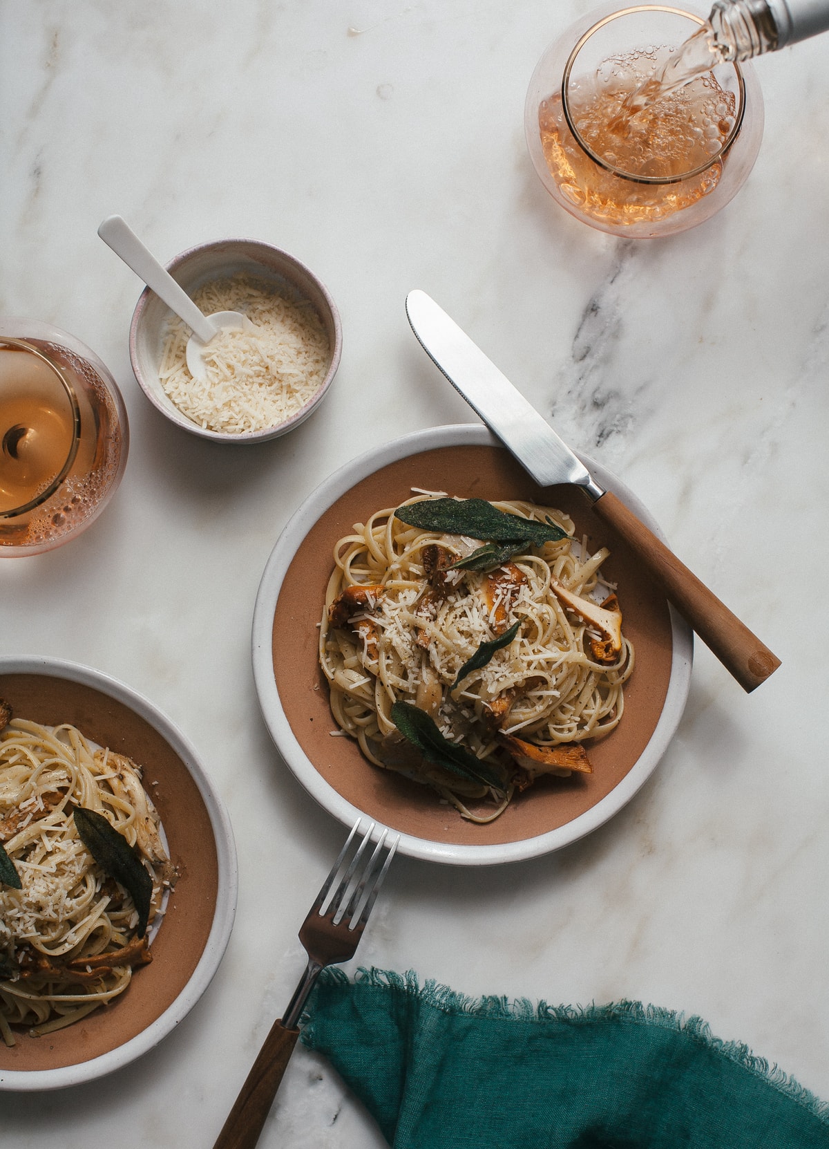 Wild Mushroom Spaghetti with Orange Brown Butter + Crispy Sage