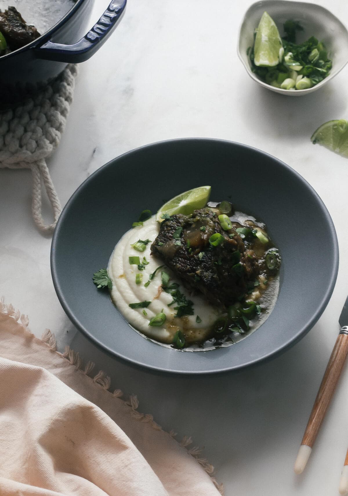 Peruvian-ish Pot Roast with Silky Smooth Cauliflower Puree