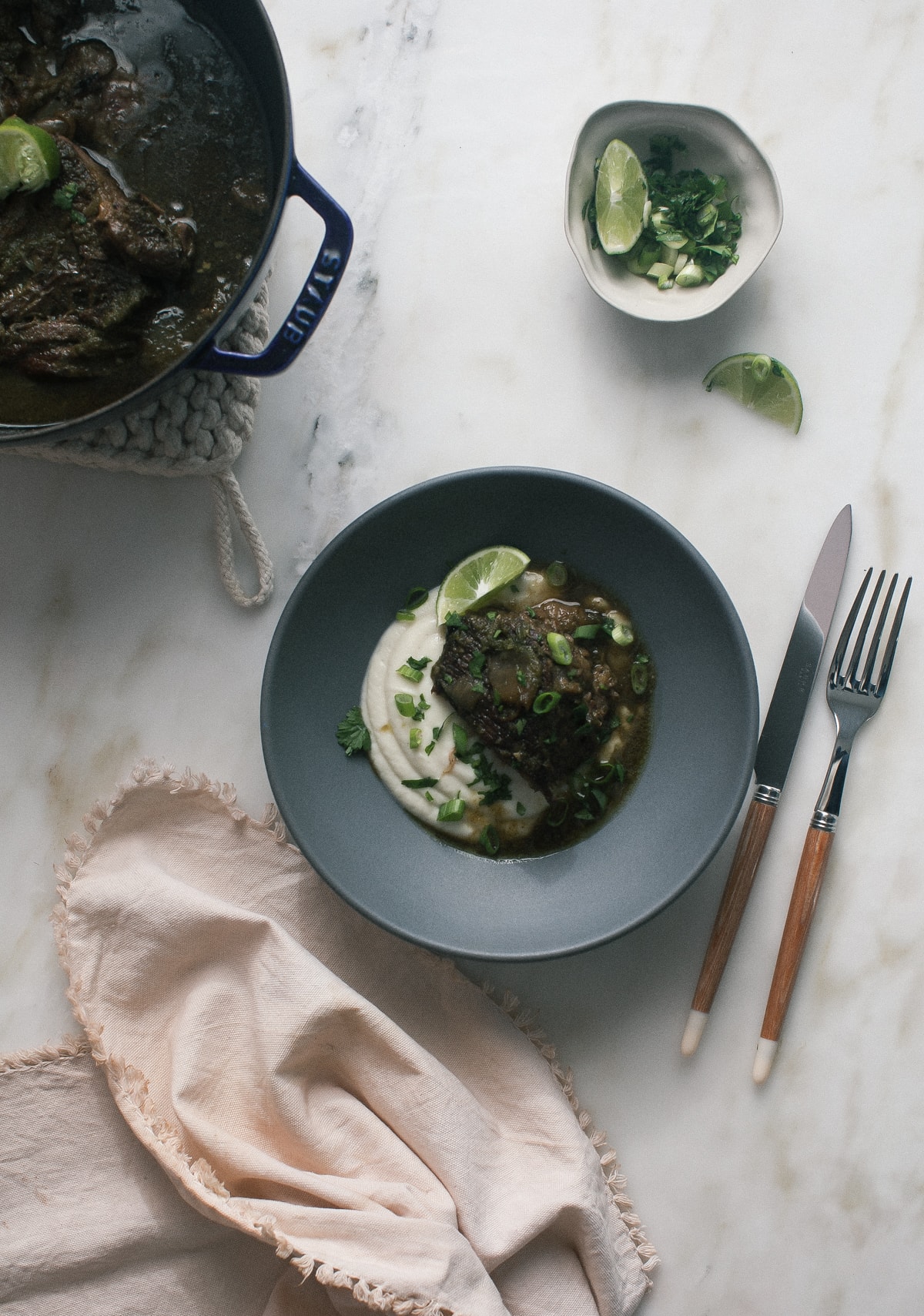 Peruvian-ish Pot Roast with Silky Smooth Cauliflower Puree