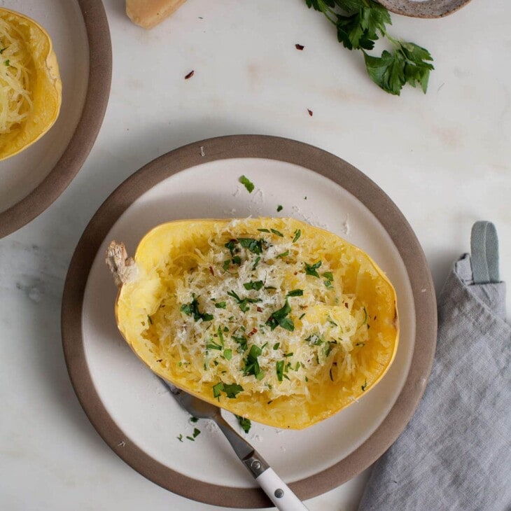 Dinner of One (or Two): Lemon-y Cheesy Spaghetti Squash - A Cozy Kitchen