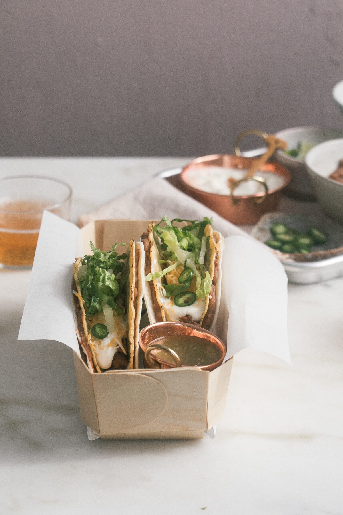 Double Decker Tacos in a taco container.