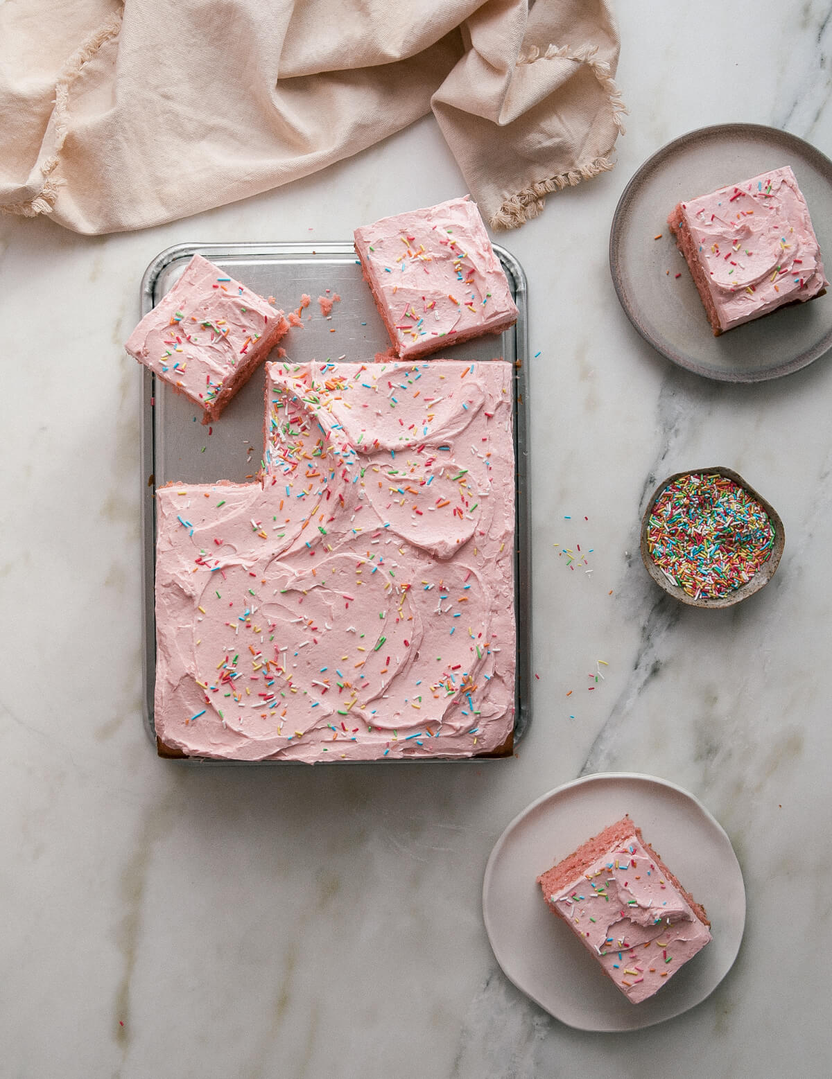 Strawberry Sheet Cake with Rhubarb Frosting