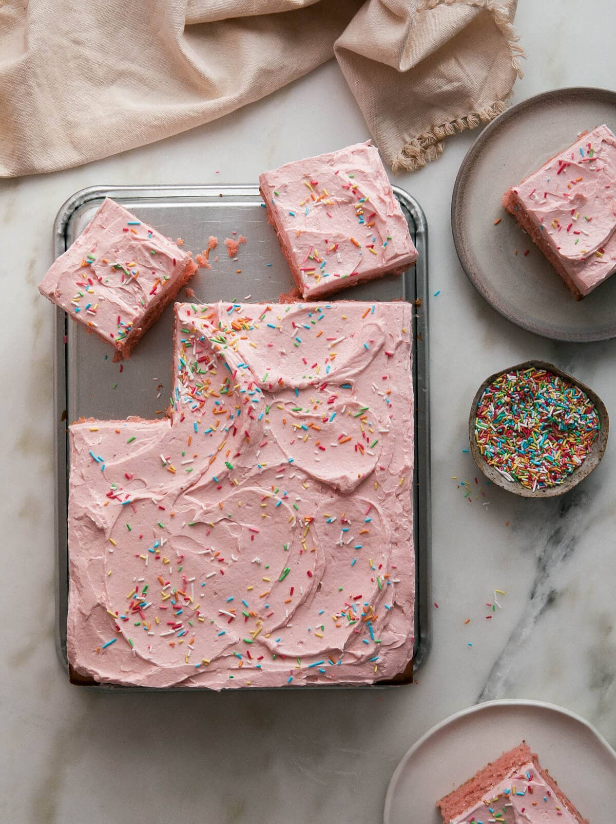 Strawberry Sheet Cake with Rhubarb Frosting