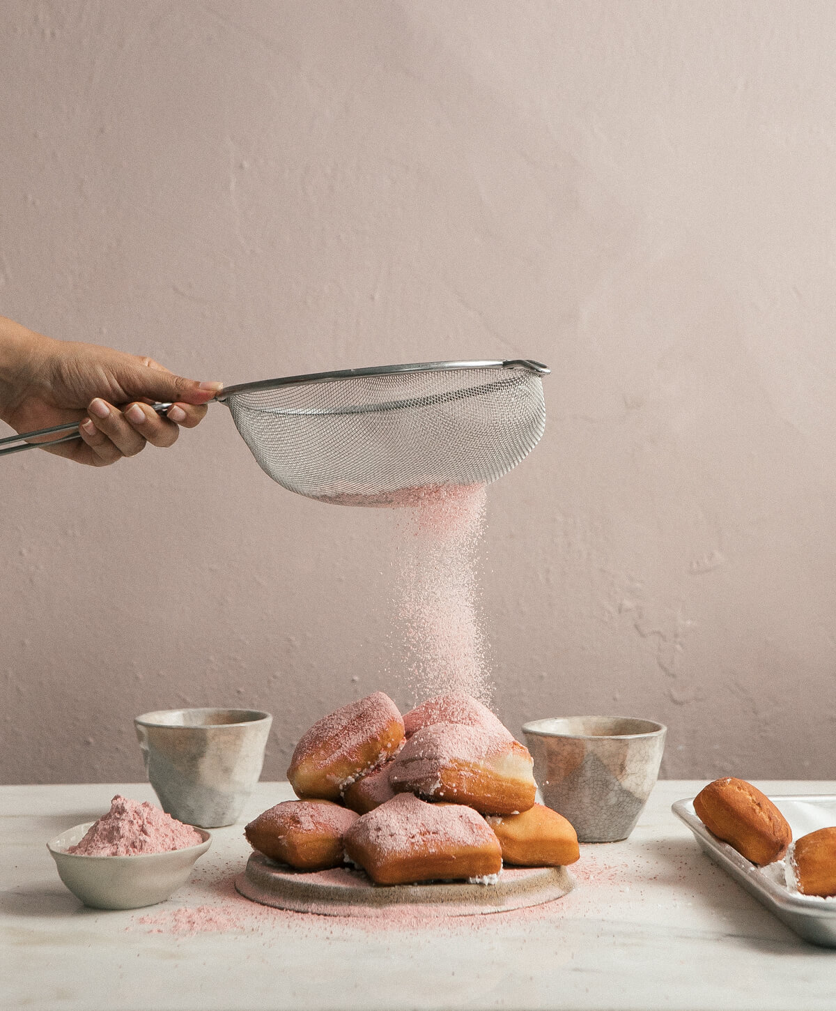 Overnight Beignets with Strawberry Powdered Sugar