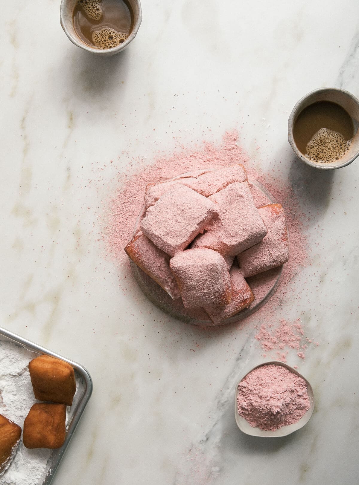 Overnight Beignets with Strawberry Powdered Sugar